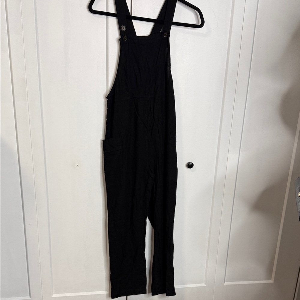 Twik Xsmall Black Overall Jumpsuit w/ Adjustable Straps - side pockets 30% Linen